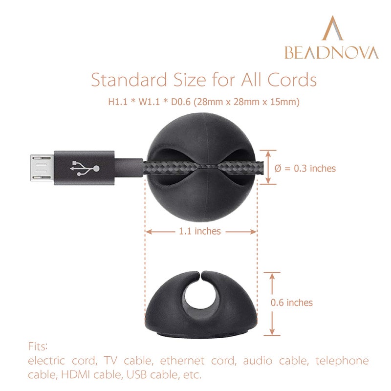 BEADNOVA Cable Clips Cord Organizer Cable Management Wire Cord Holder 1 Slots Adhesive Wire Holder for Car Charging Accessory PC Office Home (Black, 8 pcs) - Image 3